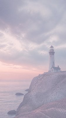 a lone lighthouse on a cliff at dusk under a dramatic sky, no text or lettering
