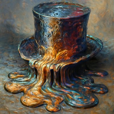 Create a top hat from which liquid metal flows. 