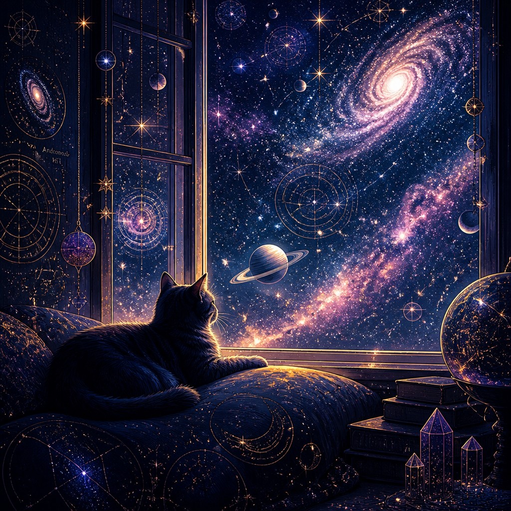 a cat lounging in a sunlit window — Spacecore Aesthetic