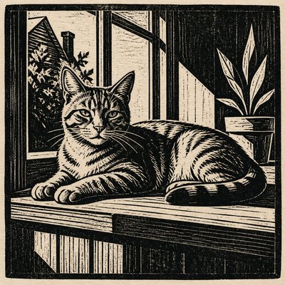 a cat lounging in a sunlit window