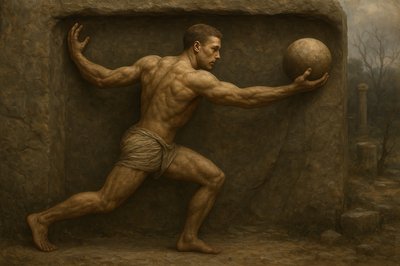 a painting of a man holding a ball