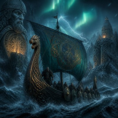 sailing ship on a stormy sea