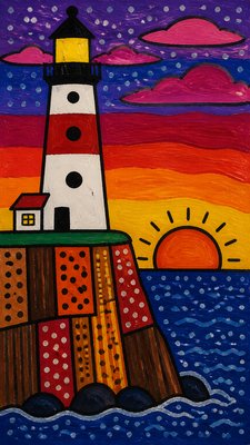 a lone lighthouse on a cliff at dusk under a dramatic sky, no text or lettering