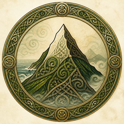 an emblem of a mountain peak inside a circle, simple bold shapes on a plain background, no text or lettering