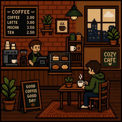 cozy cafe interior with warm lighting
