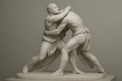 a statue of two men embracing each other
