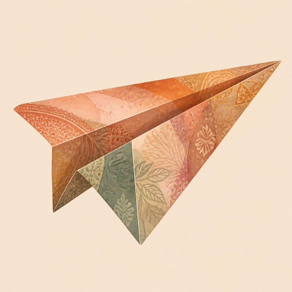 a paper plane, clean minimal composition on a plain background, no text