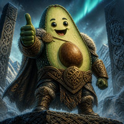 a happy avocado character giving a thumbs up, bold readable design on a plain background, no text