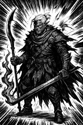 a drawing of a man in armor holding a sword