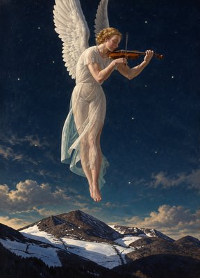 a painting of an angel playing a violin