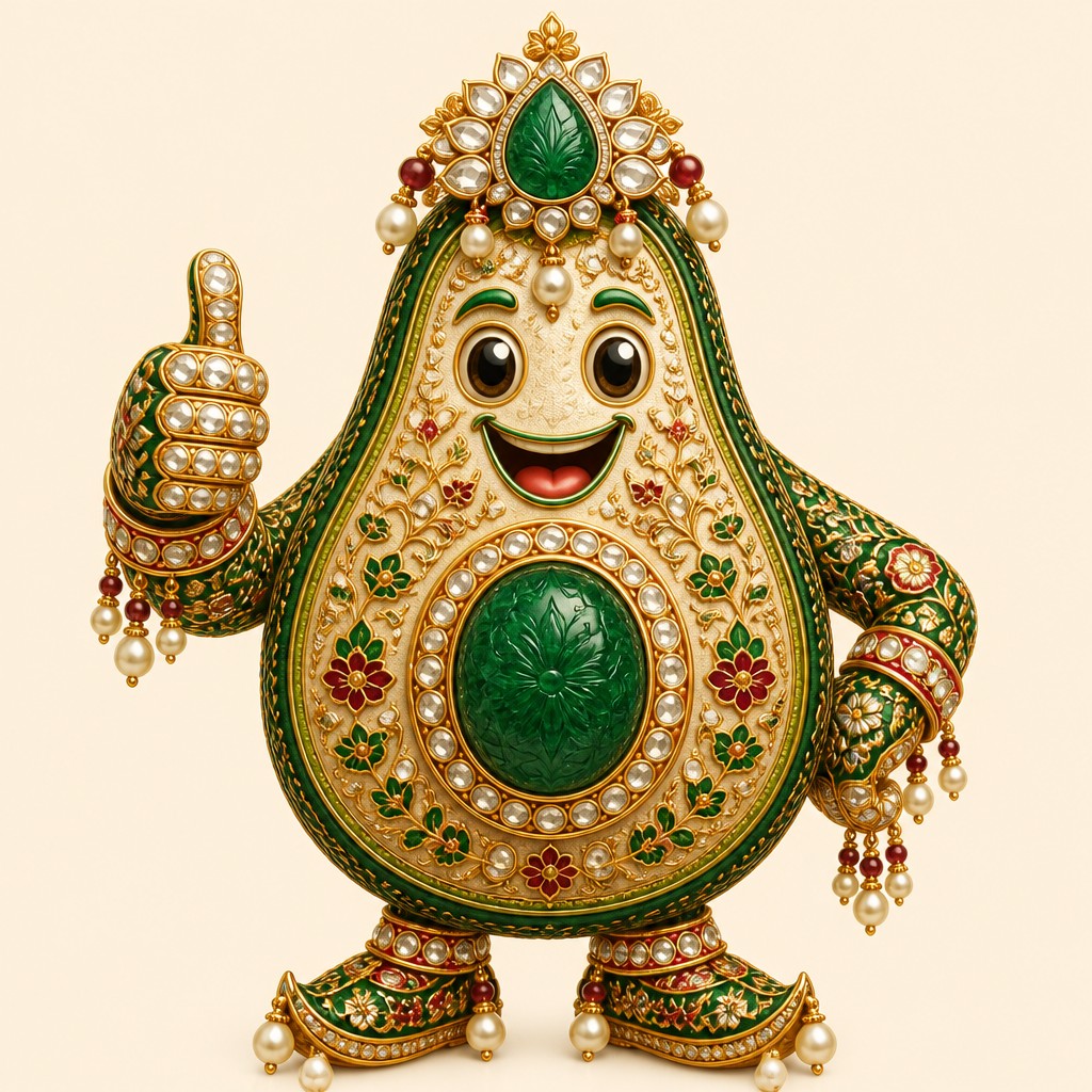 a happy avocado character giving a thumbs up, bold readable design on a plain background, no text