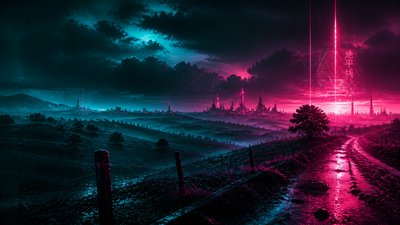 rolling hills with scattered trees under a big dramatic sky, no people