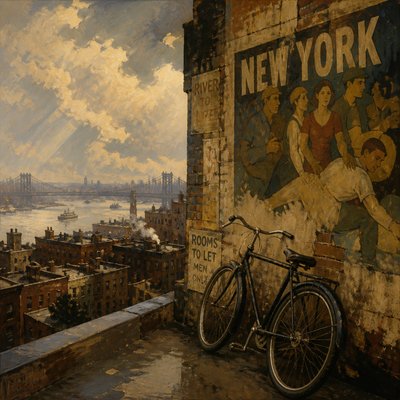 bicyle resting against a wall — New York Art Style