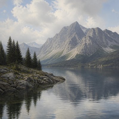 serene landscape with mountains and water