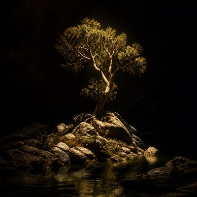 wide landscape with natural scenery — Chiaroscuro Art Style