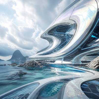 wide landscape with natural scenery — Futuristic Architecture Art