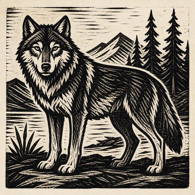 animal standing in natural pose — Woodcut Print Style