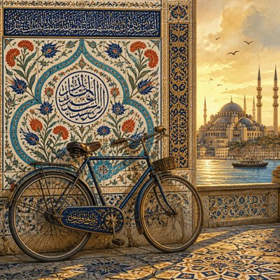 bicyle resting against a wall