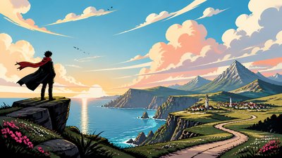 sweeping panoramic landscape with a dramatic sky