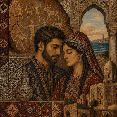 portrait of two people together — Azerbaijani Art Style