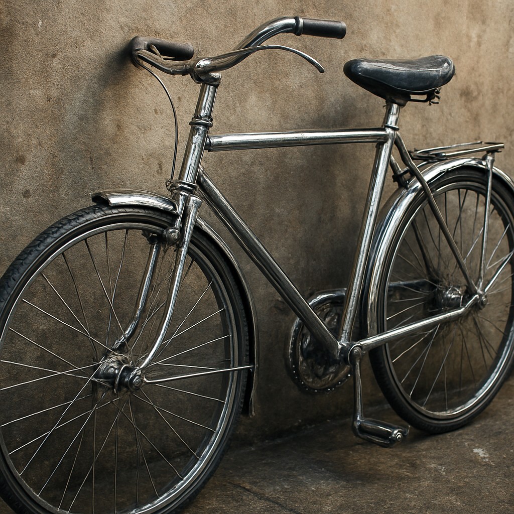 bicyle resting against a wall