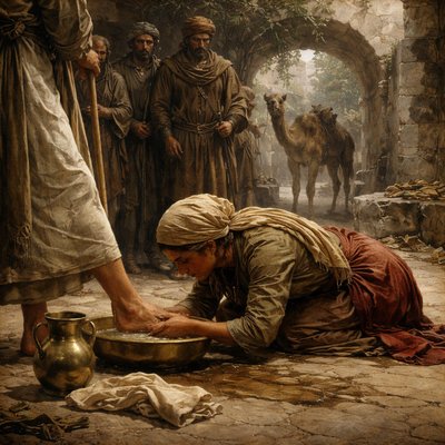 “And she arose, and bowed herself on her face to the earth, and said, Behold, let thine handmaid be a servant to wash the feet of the servants of my lord.” (1 Samuel 25:41, KJV)
