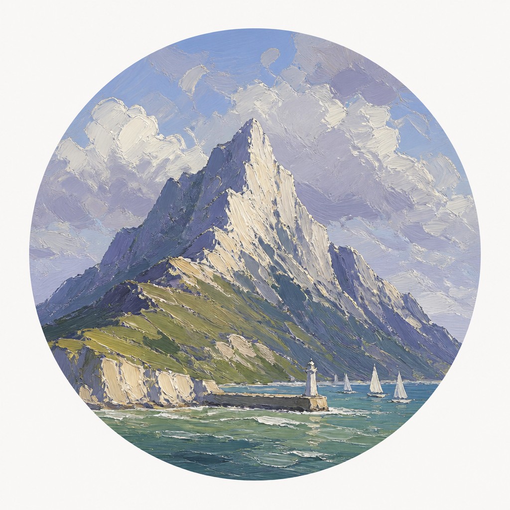 an emblem of a mountain peak inside a circle, simple bold shapes on a plain background, no text or lettering