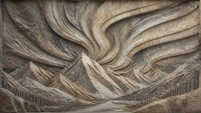a flowing aurora over snowy peaks, wide sweeping composition, no people, no text