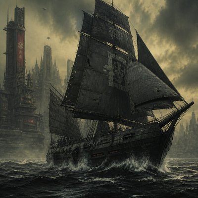 sailing ship on a stormy sea