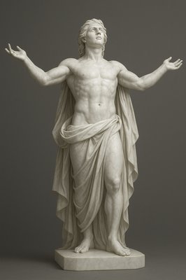 a statue of a man with his arms outstretched
