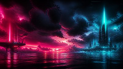 a panoramic ocean horizon with towering clouds at golden hour, no people