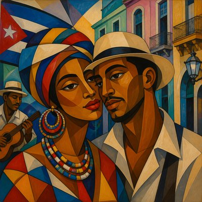 portrait of two people together — Cuban Art Style