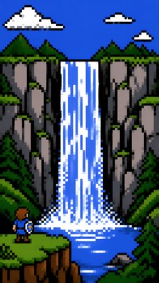 towering waterfall cascading down a cliff