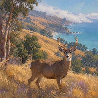 animal standing in natural pose — California Plein Air Art Style