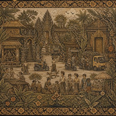 urban street with city activity — Bali Art Style