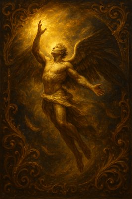 a painting of a man with wings in a frame