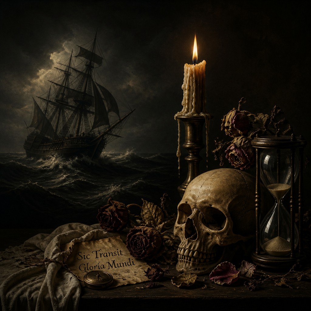 sailing ship on a stormy sea — Memento Mori Art Style