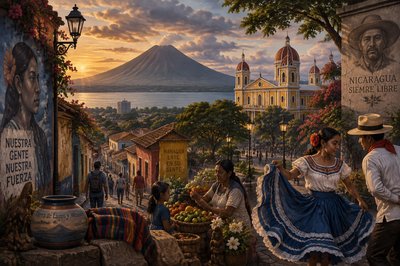colorful Managua Nicaragua scene with mountain background