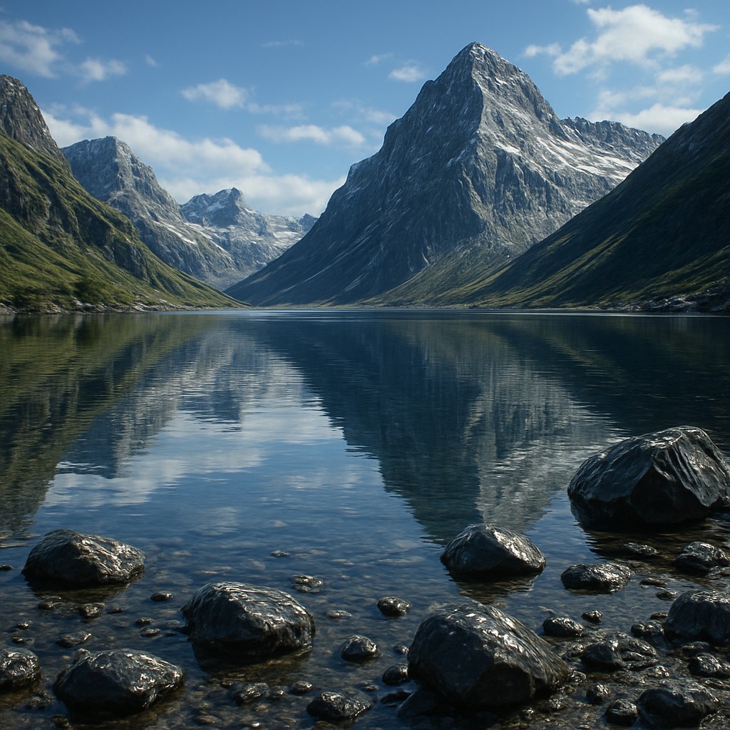 serene landscape with mountains and water