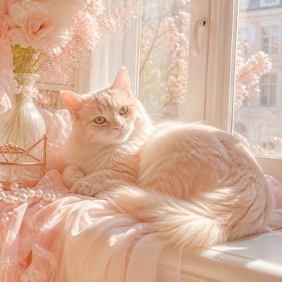 a cat lounging in a sunlit window