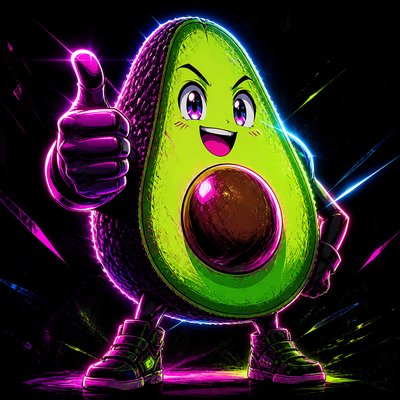 a happy avocado character giving a thumbs up, bold readable design on a plain background, no text