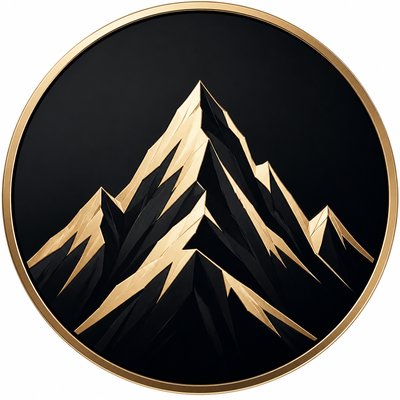 an emblem of a mountain peak inside a circle, simple bold shapes on a plain background, no text or lettering