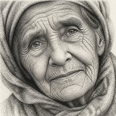 close-up portrait of an elderly person with expressive weathered features