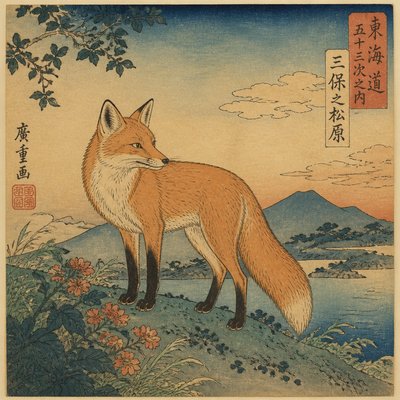 animal standing in natural pose — Ukiyo-e Art Style