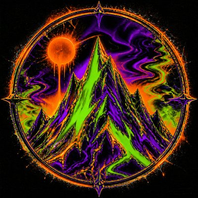 an emblem of a mountain peak inside a circle, simple bold shapes on a plain background, no text or lettering