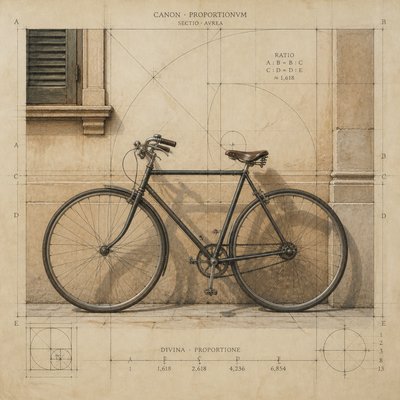 bicyle resting against a wall — Classical Proportion Art Style