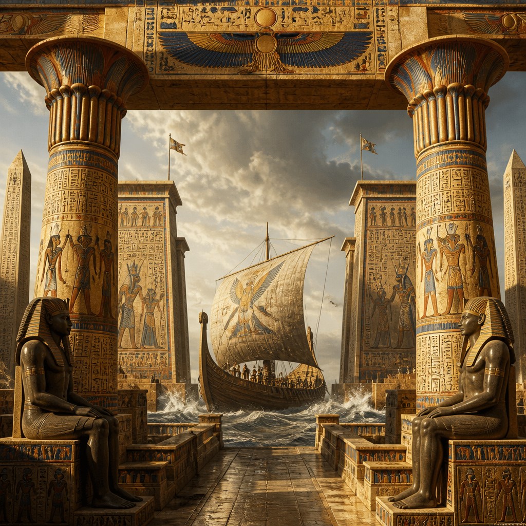 sailing ship on a stormy sea — Ancient Egyptian Architecture