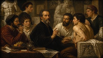Michelangelo with his models and assistants
