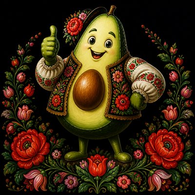 a happy avocado character giving a thumbs up, bold readable design on a plain background, no text