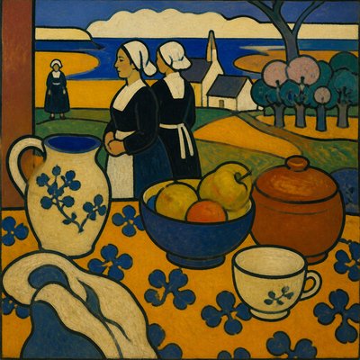 still life with everyday objects — Pont-Aven Art Style